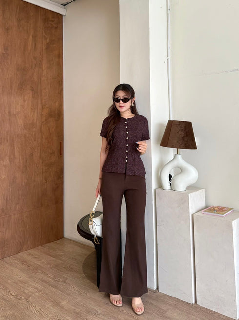 Women Elegant Tweed Tops With Pants Sets